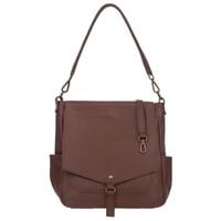 VERA PELLE torebka skórzana worek z klapą i paskiem V534 brązowa