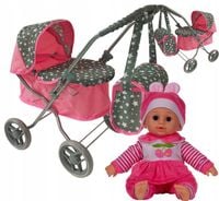 WÓZEK DLA LALEK GŁĘBOKI+TORBA+Lalka Śpiewająca PL