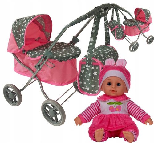 WÓZEK DLA LALEK GŁĘBOKI+TORBA+Lalka Śpiewająca PL na Arena.pl