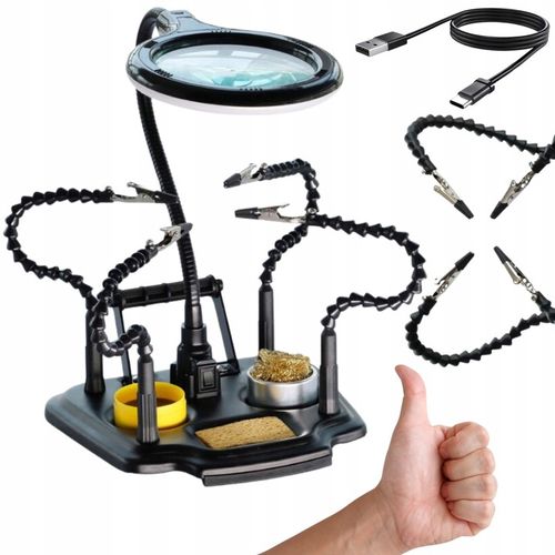 Uchwyt montażowy z lupą trzecia ręka typu pająk podświetlenie LED ZD-11M-3 na Arena.pl