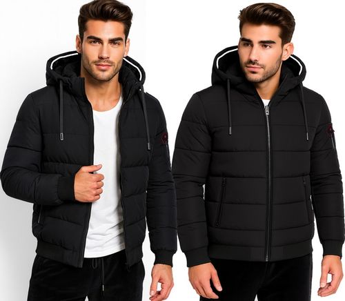 KURTKA MĘSKA Z KAPTUREM PUCHOWA OCIEPLANA ZIMOWA PIKOWANA CZARNA 4XL na Arena.pl