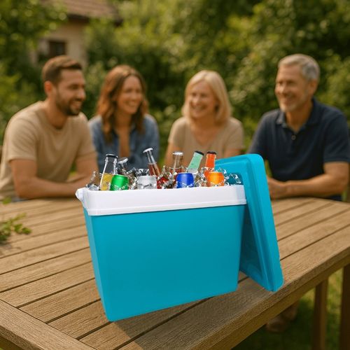 LODÓWKA TURYSTYCZNA 35L TURKUSOWA na WKŁADY MROŻĄCE do auta KAMPERA łodzi na Arena.pl