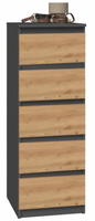 Komoda 5 Szuflad 40 cm Antracyt + Artisan MALWINA TS - 5 Kolorów