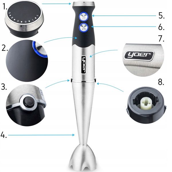 8w1 Blender ręczny Wielofunkcyjny Yoer +Tytanowe ostrza 1500W +14 ELEMENTÓW zdjęcie 9