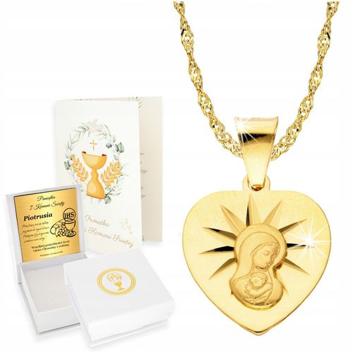 Złoty Łańcuszek z Medalikiem 925 Matka Serce Chrzest Komunia Grawer na Arena.pl