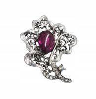 Broszka róża z różowym kryształkiem i cyrkoniami ażurowa kolor srebrny 3cm