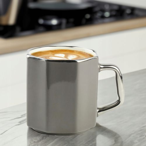 PORCELANOWY KUBEK NA KAWĘ HERBATĘ CIEMNY SZARY Z SREBRNYM UCHEM 370 ML na Arena.pl