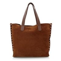 VERA PELLE torebka damska zamszowa shopper z ćwiekami V407 brązowa