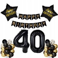 Zestaw Dekoracji Balony 40 Urodziny Cyfry Czarne Dekoracje XL