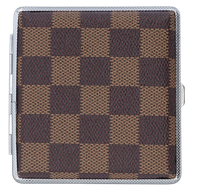 Papierośnica Metalowa Pokryta Skórą w Wzorem w Kratę