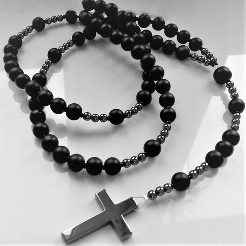 MĘSKI NASZYJNIK RÓŻANIEC ONYKS HEMATYT HIT Nowość na Arena.pl