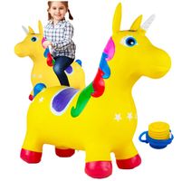 Duży Konik Gumowy do Skakania Skoczek, Jednorożec z Pompką ŻÓŁTY dla Dzieci