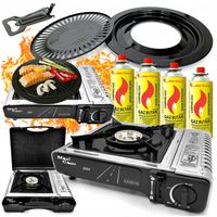 KUCHENKA turystyczna GAZOWA stal NIERDZEWNA + GRILL + KARTUSZ x4 MaxiCamp