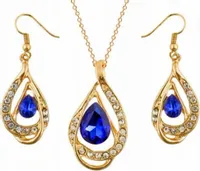 Złoty komplet biżuterii szafirowe migdały pozłacany na prezent