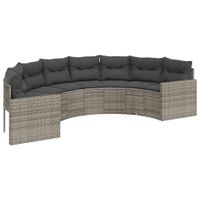 Sofa ogrodowa z poduszkami, półokrągła, szary rattan PE