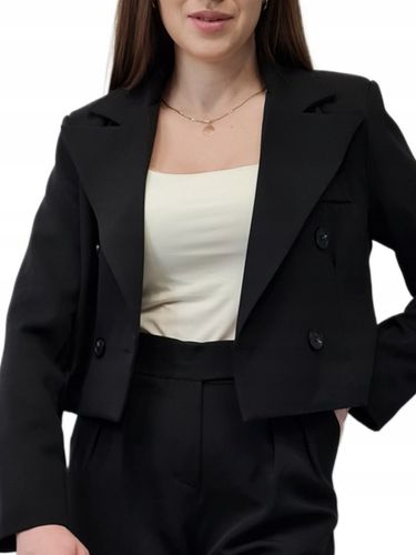 Modna MARYNARKA KRÓTKA Czarna, Nowoczesny Żakiet Damski do Garnituru, r. S na Arena.pl