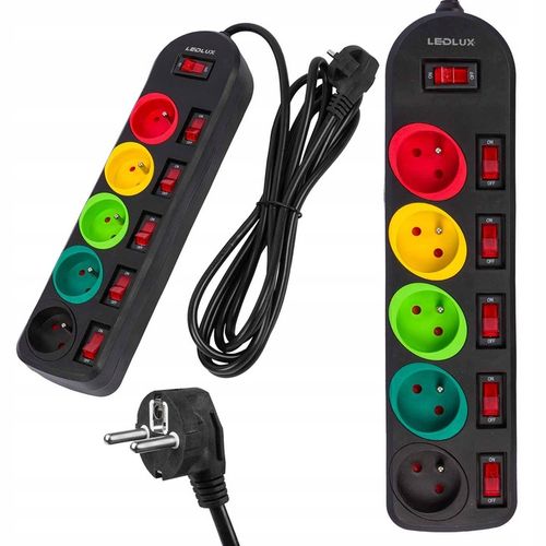 Przedłużacz Listwa Zasilająca Sieciowa 5 Gniazd 230V 3M kolorowy on/of na Arena.pl