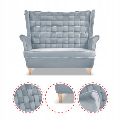 Zestaw wypoczynkowy Carol sofa fotele pufy paski błękitny na Arena.pl