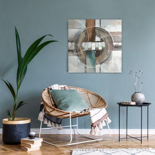 Obraz ręcznie malowany Abstrakcja brokat 80X80 beżowy na Arena.pl