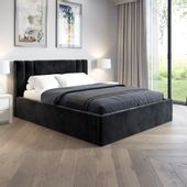 Łóżko tapicerowane CZARNE 160x200 + POJEMNIK LYON