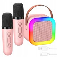 ZESTAW GŁOŚNIK BLUETOOTH PRZENOŚNY KARAOKE RGB 2 MIKROFONY USB SD MINI JACK
