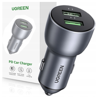 Ładowarka samochodowa UGREEN CD213 QC 3.0, 2xUSB, 36W (szara)