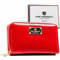 PETERSON portfel damski duży zapinany na suwak portmonetka czerwona RFID