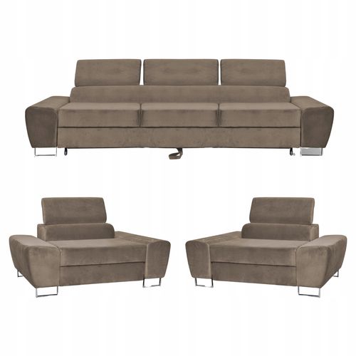 Zestaw mebli wypoczynkowych salonu Bosso Sofa 3os fotele brąz na Arena.pl