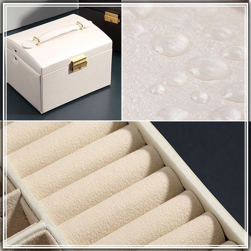 SZKATUŁKA KUFEREK NA BIŻUTERIĘ POJEMNY ELEGANCKI PUDEŁKO Z LUSTERKIEM BIAŁE na Arena.pl