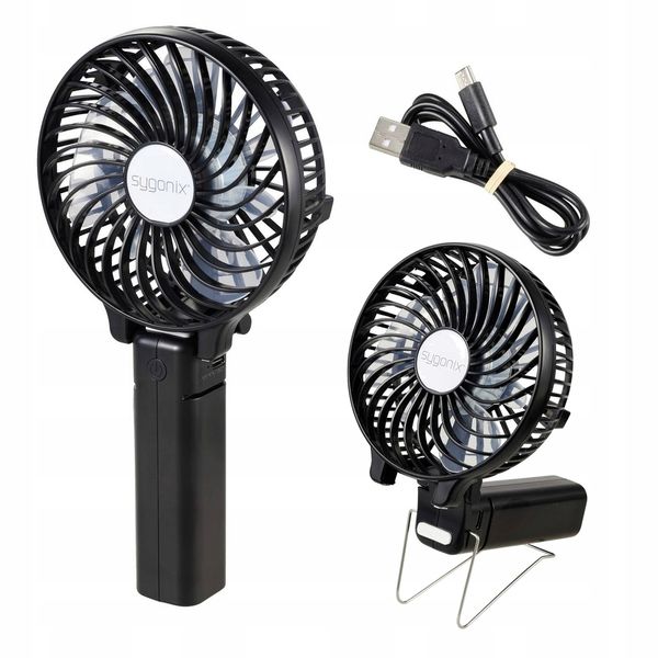 Wentylator ręczny podróżny AKUMULATOROWY regulacja SKŁADANY Sygonix zdjęcie 1