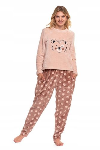 CIEPŁA PIŻAMA DWUCZĘŚCIOWA DAMSKA DŁUGA PLUSZOWA WZÓR MISIA MORAJ R.S na Arena.pl