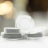 SERWIS OBIADOWY PORCELANOWY ZESTAW TALERZY BIAŁY NA 6 OSÓB WZÓR ZIMA