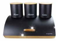 Zestaw CHLEBAK BAMBUSOWY + 3x POJEMNIK Stalowy CZARNY Konighoffer Cosmic