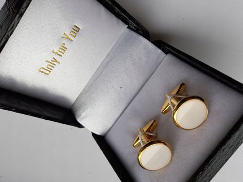 Spinki do mankietów EXC Złote Ślubne pozłacane masa perłowa w pięknym Etui na Arena.pl