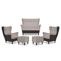 Zestaw wypoczynkowy uszak ARI DUO sofa fotele pufy Family Meble brąz - beż