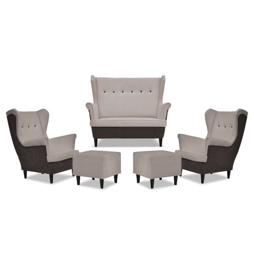 Zestaw wypoczynkowy uszak ARI DUO sofa fotele pufy Family Meble brąz - beż na Arena.pl