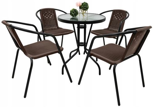 ZESTAW MEBLI OGRODOWYCH TARAS NA BALKON 4x KRZESŁA LORETTO + STÓŁ FI60 BRĄZ na Arena.pl