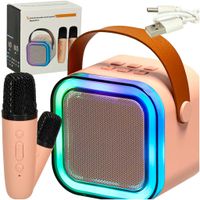 Zestaw Karaoke Głośnik Bluetooth Przenośny + 2 Mikrofony LED USB Różowy