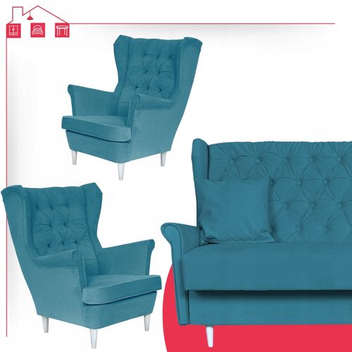 Zestaw mebli wypoczynkowych do salonu sofa 2 fotele NIEBIESKI na Arena.pl