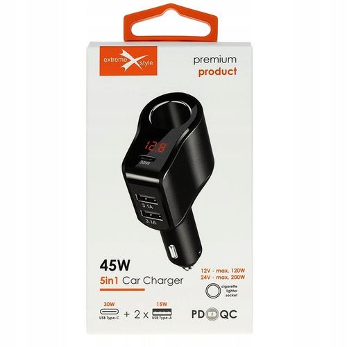 Ładowarka samochodowa z szybkim ładowaniem - 45W i Woltomierzem na Arena.pl