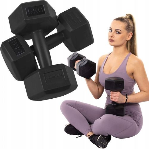 HANTLE 2x5kg ZESTAW CIĘŻARKI HANTELKI DO ĆWICZEŃ W DOMU HEKSAGONALNE na Arena.pl
