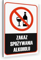 Tabliczka znak informacyjny 30x20 Biała ZAKAZ PICIA ALKOHOLU Aluminiowa