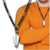 Męski damski naszyjnik wisiorek z koralików grot czarny obsydian hematyt