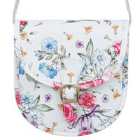 VERA PELLE torebka skórzana listonoszka z paskiem V607 biała z kwiatami