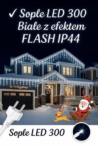 SOPLE LED 300 Zimny Biały+FLASH 14m Kurtyna Świetlna Lampki Zewnętrzne IP44 na Arena.pl