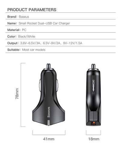 ŁADOWARKA SAMOCHODOWA BASEUS SMALL ROCKET 2XUSB QC na Arena.pl