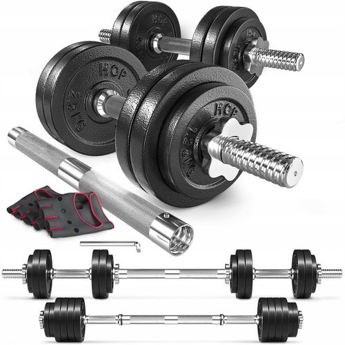 Hantle żeliwne 2x15kg zestaw z przedłużanym gryfem ryflowanym + na Arena.pl