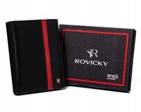 Rovicky Portfel skórzany męski pionowy ochrona RFID czarny + czerwony