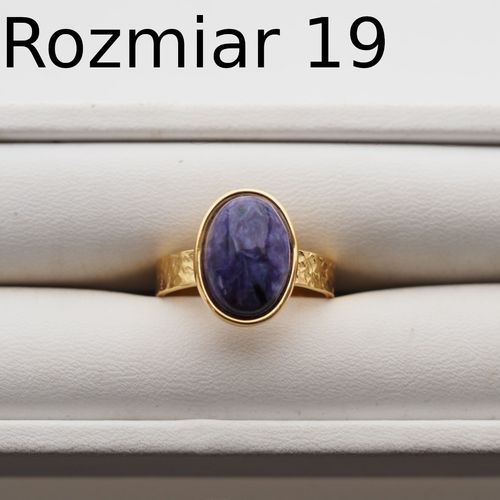 Pierścionek regulowany z Czaroitem w srebrze złoconym 14 (Średnica wewnętrzna 17 mm) +/- 2 rozmiary regulacji na Arena.pl