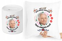 Jarosław Kaczyński Zestaw Poduszka + Skarbonka Z Nadrukiem Ze Zdjęciem